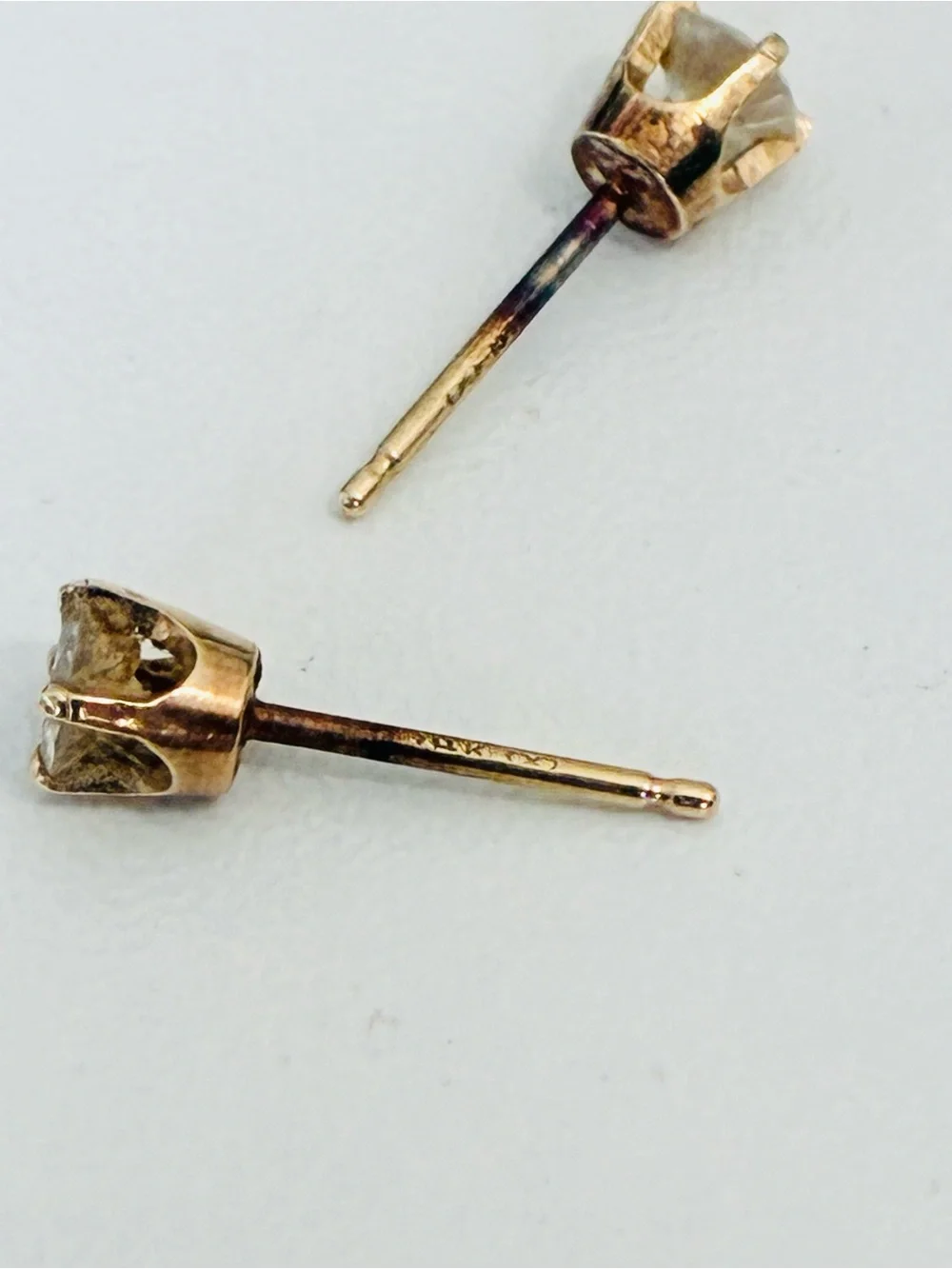 14K Plumb Gold Diamond Pearl Ring And 14K Gold Diamond Earrings, Vintage